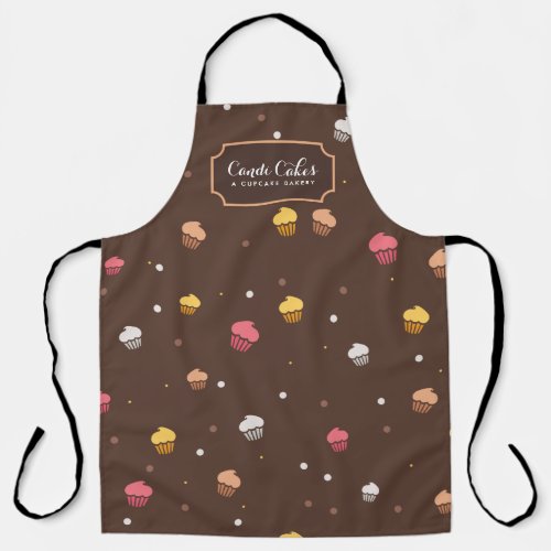 Cute Cupcakes Bakery Pattern Brown Apron