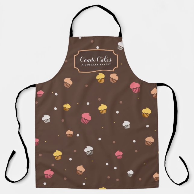 Cute Cupcakes Bakery Pattern Brown Apron (Front)