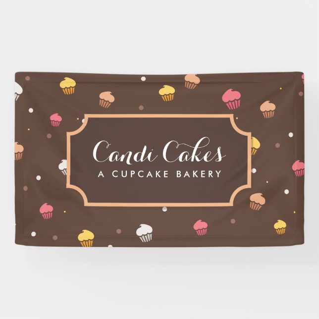 Cute Cupcakes Bakery Pattern Brown Banner (Horizontal)