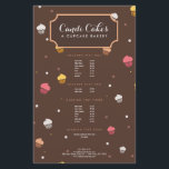 Cute Cupcakes Bakery Pattern Brown Flyer<br><div class="desc">Coordinates with the Cute Cupcakes Bakery Pattern Brown Business Card Template by 1201AM. This super cute and whimsical flyer template features a falling cupcake pattern with a decorative box to hold your name or business name. Personalize the text for your own announcement or promotion. Also works great as a menu...</div>