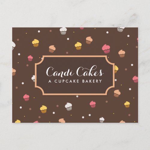 Cute Cupcakes Bakery Pattern Brown Postcard