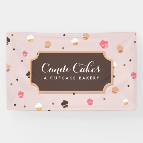 Cute Cupcakes Bakery Pattern Pink Banner