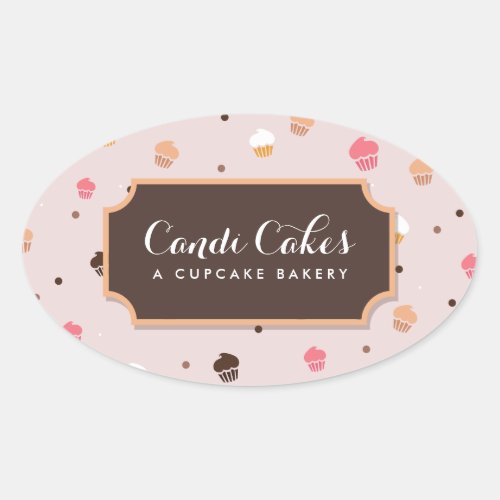 Cute Cupcakes Bakery Pattern Pink Oval Sticker