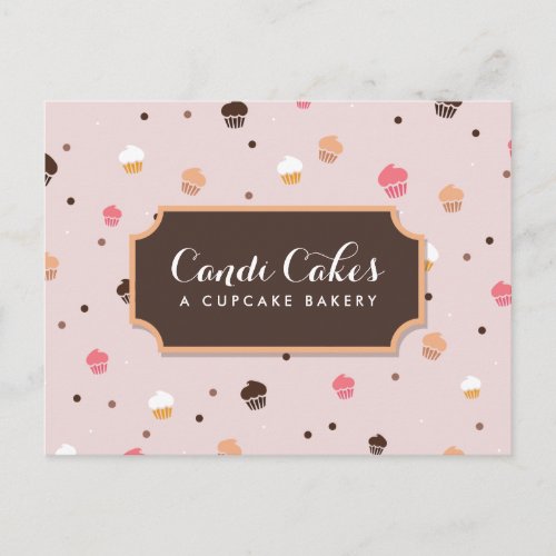 Cute Cupcakes Bakery Pattern Pink Postcard