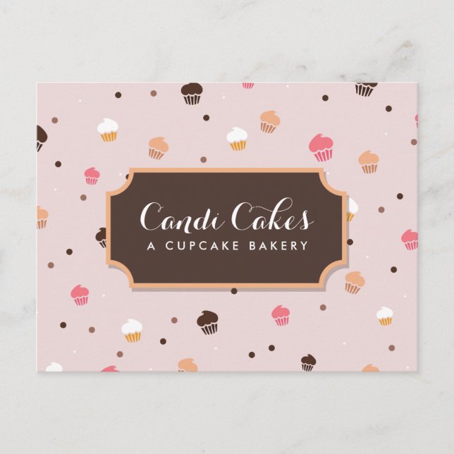 Cute Cupcakes Bakery Pattern Pink Postcard (Front)