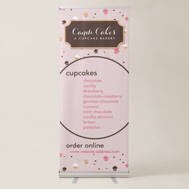 Cute Cupcakes Bakery Pattern Pink Retractable Banner (Front)