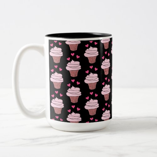 Cute Cupcakes Black And Pink Two_Tone Coffee Mug