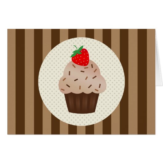 Cute Cupcakes Brown Stripes Design Cards (Front Horizontal)