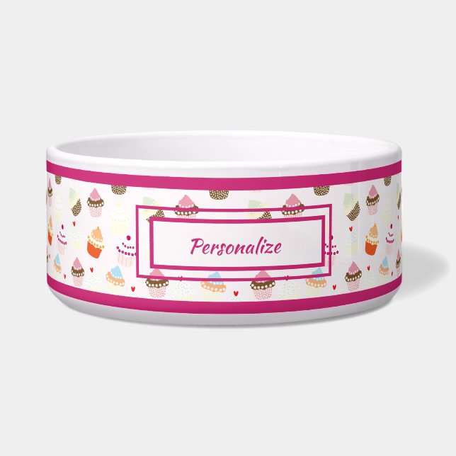 Cute Cupcakes Cake Dessert Pattern Cat Dog Bowl (Front)