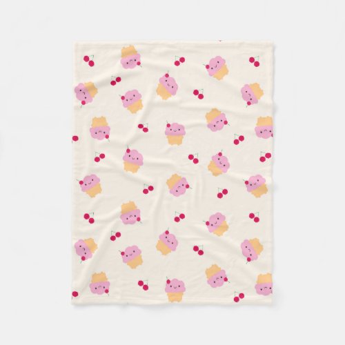 Cute Cupcakes  Cherries Fleece Blanket