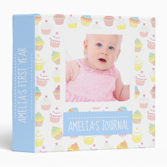 Cute Cupcakes Custom Baby Photo Journal 3 Ring Binder (Front/Spine)