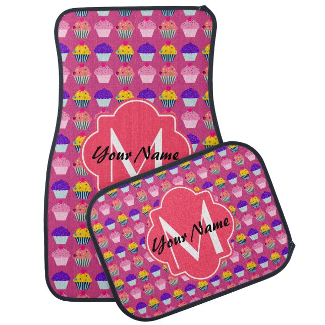 Cute Cupcakes Custom Monogram #3 Car Mats (Set)