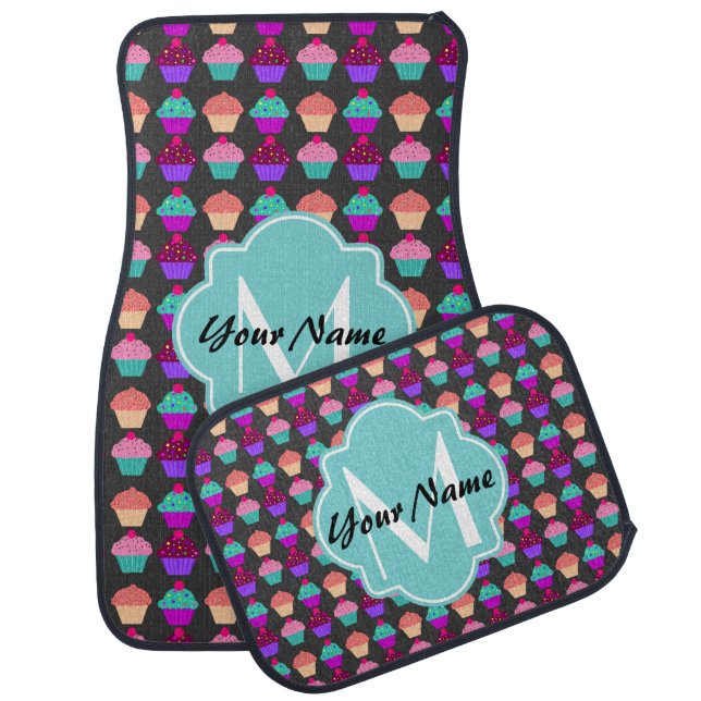 Cute Cupcakes Custom Monogram Car Mats (Set)