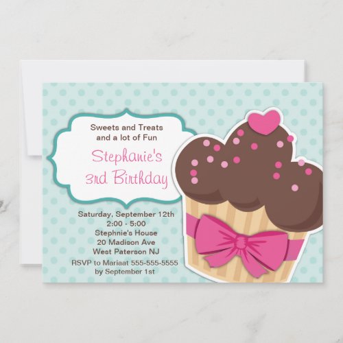 Cute Cupcakes Girls Birthday Party Invitation