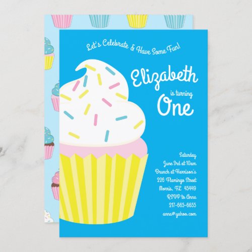 Cute Cupcakes Kids 1st Birthday Party Invitation