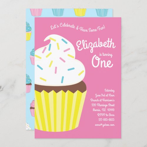 Cute Cupcakes Kids 1st Birthday Party Invitation