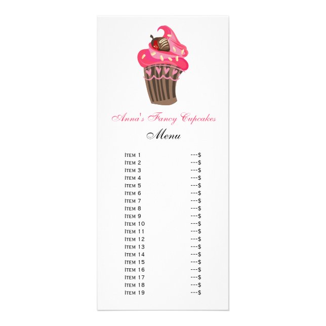 Cute Cupcakes Menu Cards (Front)