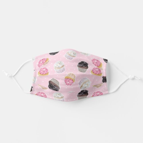 Cute Cupcakes Modern Pattern Pink Girly Adult Cloth Face Mask
