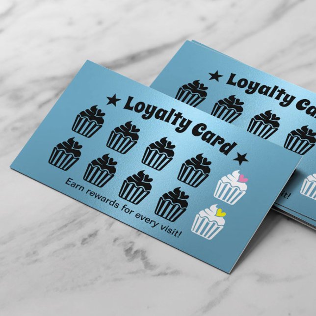 Cute Cupcakes Pastry Bakery Modern Blue Loyalty Card (Creator Uploaded)