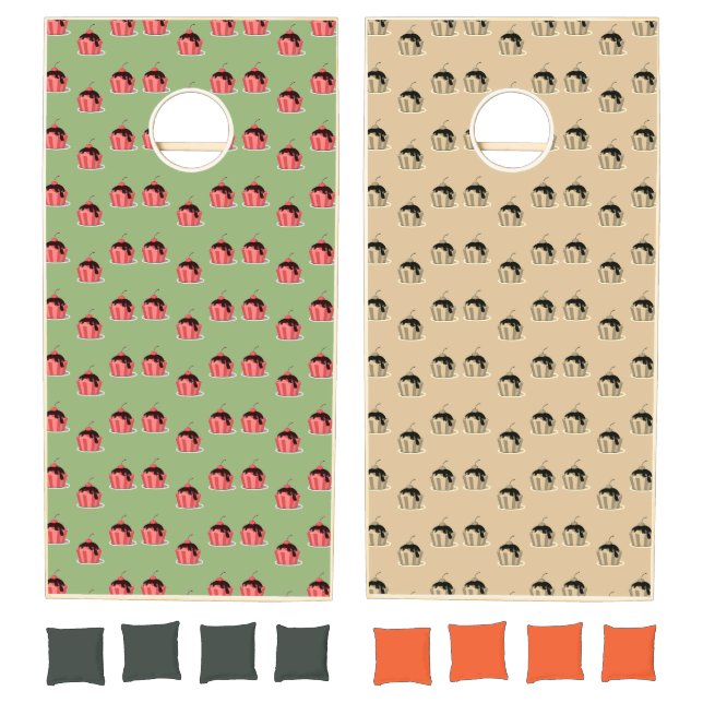 Cute cupcakes pattern on cornhole set (Set)