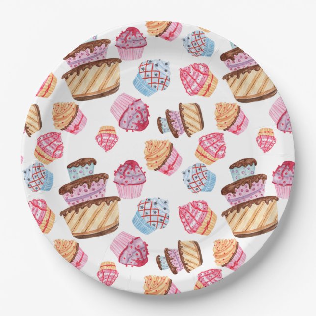 Cute Cupcakes Pattern Paper Plate (Front)