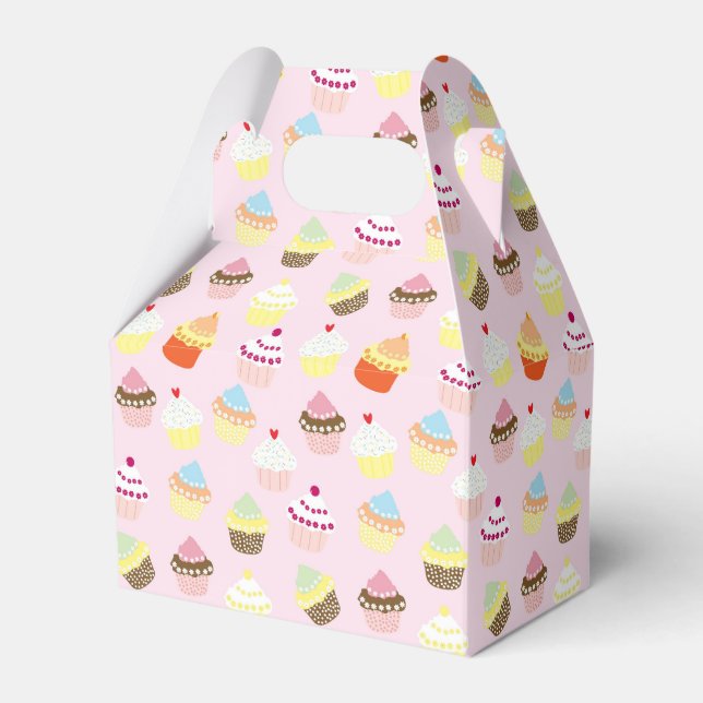Cute Cupcakes Pattern Pastel Pink Favor Boxes (Front Side)