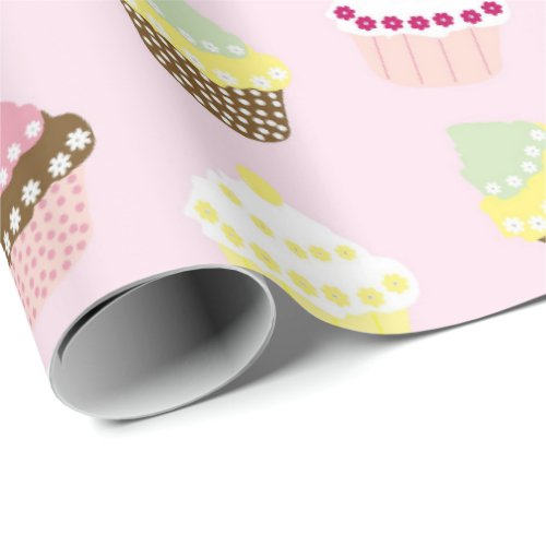 Cute Cupcakes Pattern Pastel Pink Wrapping Paper