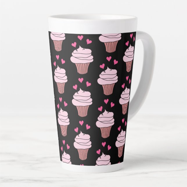 Cute Cupcakes Pink And Black Latte Mug (Right Angle)