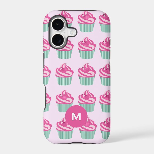 Cute Cupcakes Pink Pattern Monogram Iphone Case (Back)