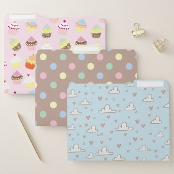 Cute Cupcakes  Polka Dots  & Clouds/hearts Set File Folder by Angharad13 at Zazzle