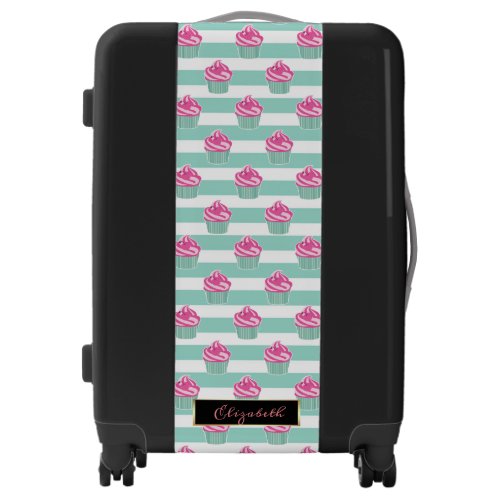 Cute Cupcakes Stripes_ Personalized Luggage
