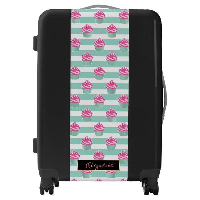 Cute Cupcakes, Stripes- Personalized Luggage (Front)