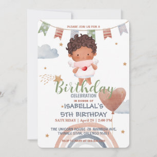 Cute Cupid afro boys Balloon valentine Birthday Invitation