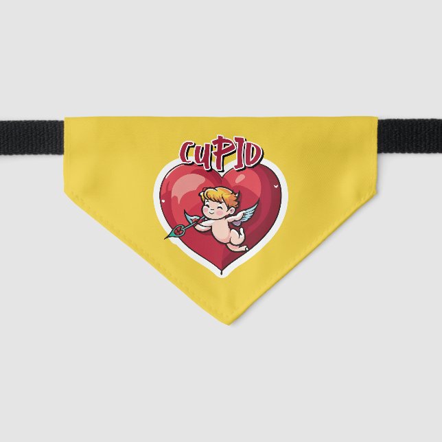 Cute Cupid and Heart on Yellow Background Pet Bandana Collar (Front)