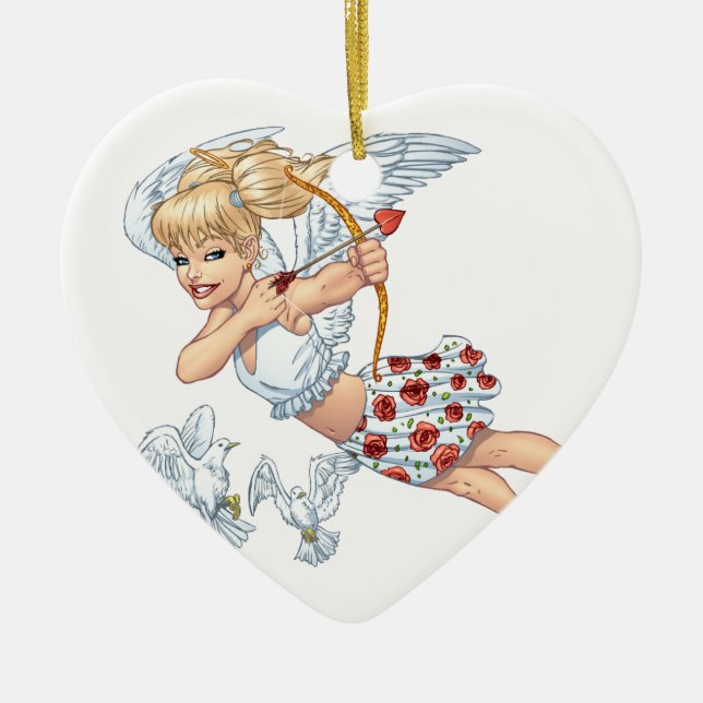 Cute Cupid Angel with Love Arrow by Al Rio Ceramic Ornament (Front)
