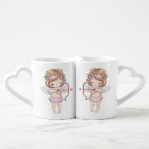 Cute Cupid Angel with Pink Outfit Coffee Mug Set