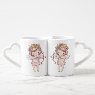 Cute Cupid Angel with Pink Outfit Coffee Mug Set