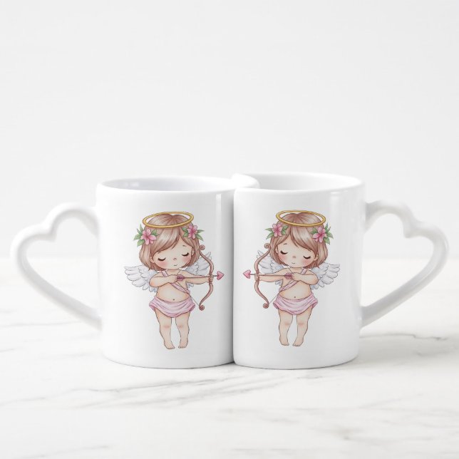 Cute Cupid Angel with Pink Outfit Coffee Mug Set (Front Nesting)