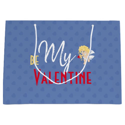 Cute Cupid Be My Valentine Red Arrow Blue Hearts Large Gift Bag