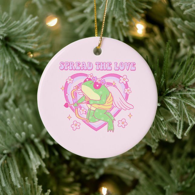 Cute Cupid Frog - Spread the Love Ceramic Ornament (Tree)