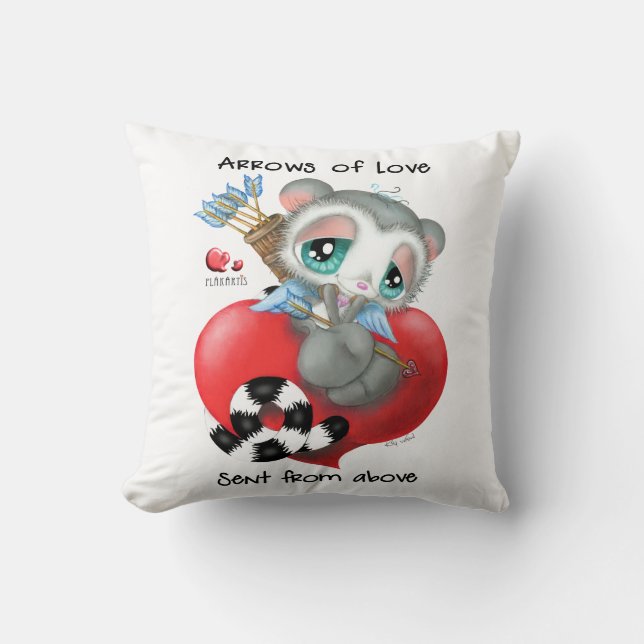 Cute Cupid Lemur on Heart - Arrows of Love Throw Pillow (Front)
