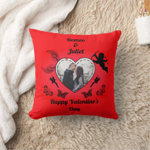 Cute Cupid Photo Romance Red Heart Valentines Day Throw Pillow