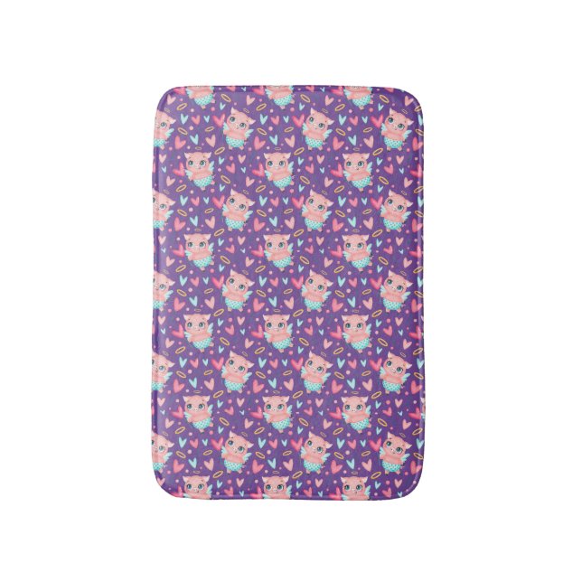 Cute Cupid Pig Whit Hearts Pattern Bath Mat (Front Vertical)