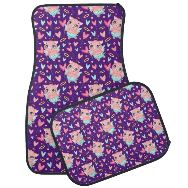 Cute Cupid Pig Whit Hearts Pattern Car Floor Mat (Set)
