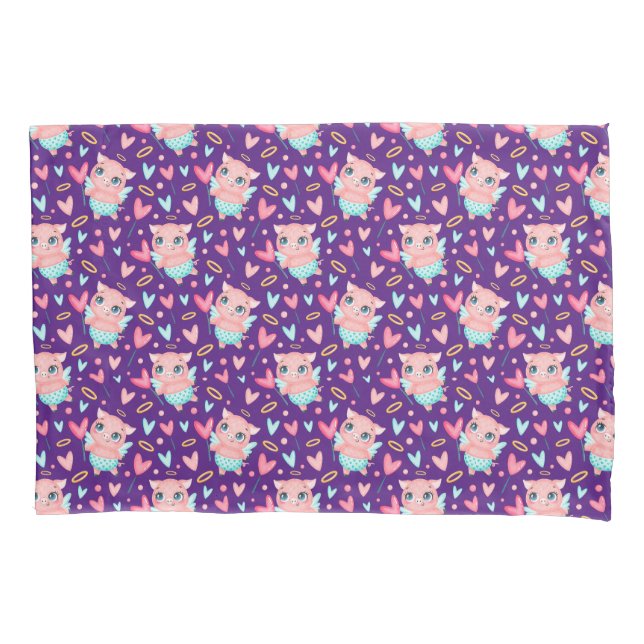 Cute Cupid Pig Whit Hearts Pattern Pillow Case (Front)
