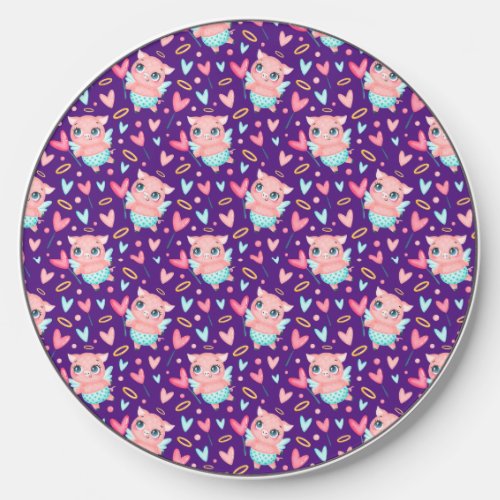 Cute Cupid Pig Whit Hearts Pattern Wireless Charger