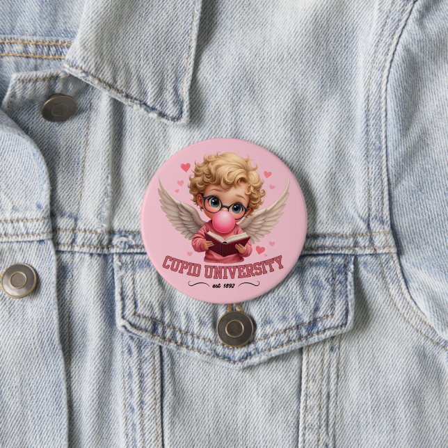 Cute Cupid University Bubblegum Angel Aesthetic Button (In Situ)