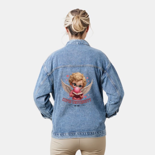 Cute Cupid University Bubblegum Angel Aesthetic Denim Jacket (Model)
