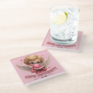Cute Cupid University Bubblegum Angel Aesthetic Glass Coaster