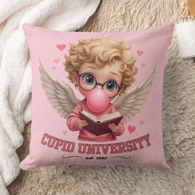 Cute Cupid University Bubblegum Angel Aesthetic Throw Pillow (Blanket)